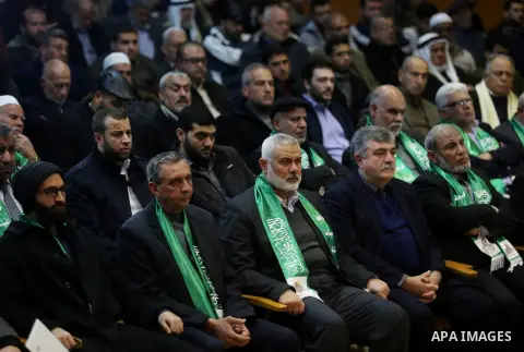 Top Hamas leader Sheikh Ismaeil Haneiya take part in a memorial service for Hamas senior leader Imad al-Alami in Gaza City, 03 February 2018. According to reports, al-Alami was died on 30 January due a shot in the head h...