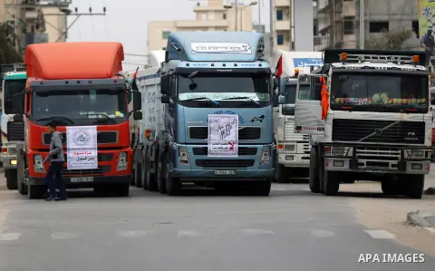 Palestinian truck drivers take part in a protest against the siege on the Gaza Strip, on February 6, 2018 in Gaza City. Israel has maintained a siege on Gaza for a decade which it says is necessary to limit Hamas, the Is...