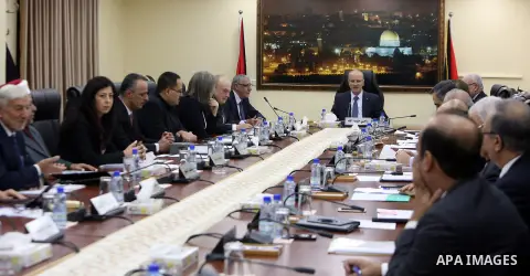 Palestinian Prime Minister, Rami Hamdallah, chairs a meeting of minister council, in the West bank city of Ramallah, on February 6, 2018. Photo by Prime Minister Office
