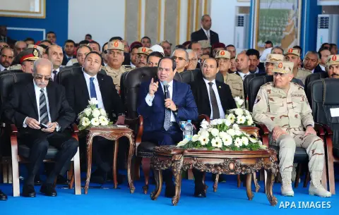 Egyptian President Abdel Fattah al-Sisi attends the inauguration of an agricultural project at Mohamed Naguib military base in al-Hammam region, about 90 kilometres west of Egypt's second city of Alexandria on February 8...
