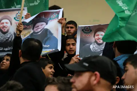 Palestinian supporters Hamas movement take part in a rage protest after Israeli security forces killed Ahmed Nasr Jarrar who suspected of being behind the killing of a Jewish settler last month, after a manhunt that last...