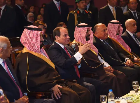 Egyptian President Abdel Fattah al-Sisi and Saudi Arabia's Crown Prince Mohammed bin Salman visit Opera House, in Cairo on March 5, 2018. Photo by Egyptian President Office