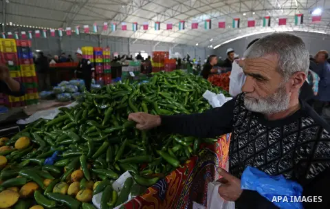 Palestinians shop from a central market financed by Qatar at al-Saraya Square in Gaza City on March 8, 2018. Photo by Ashraf Amra