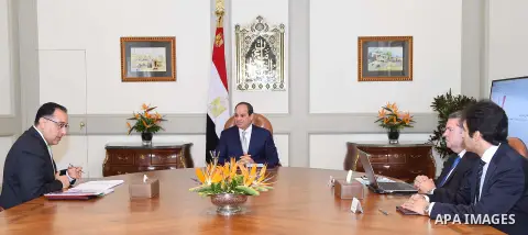 Egyptian President Abdel Fattah al-Sisi meets with Mustafa Madbouli, Prime Minister in Cairo, Egypt on June 26, 2018. Photo by Egyptian President Office