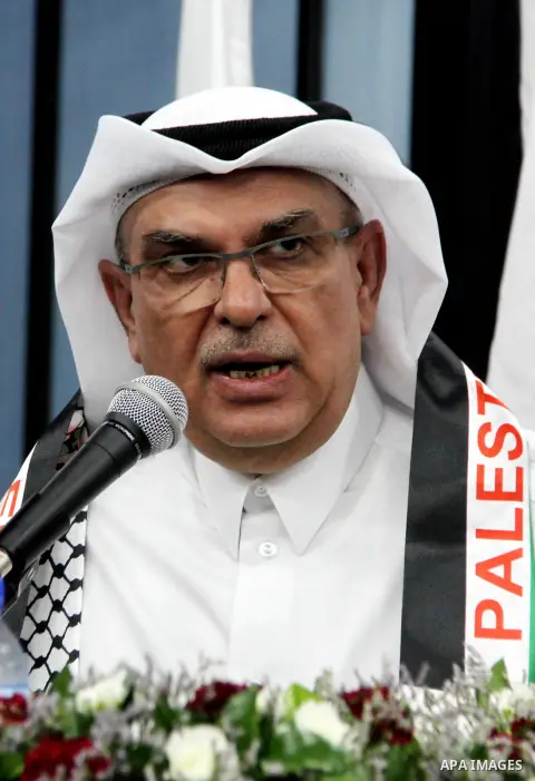 Qatar's Ambassador to the Palestinian Authority, Mohammed Al Emadi attends the ceremony of provide a grant to support the fees of Palestinian needy students at Islamic University, in Gaza city on June 30, 2018. Photo by...