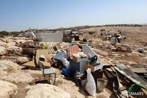 A picture taken on July 4, 2018 shows remains of a dwellings after it was demolished by Israeli forces in Abu Nuwar village near Abu Dis, east of Jerusalem in the occupied West Bank. Israel carried out a series of demoli...