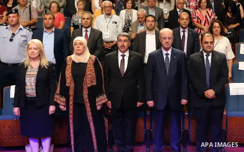 Palestinian Prime Minister, Rami Hamdallah, attend the 60th Annual convention of Ramallah City , in the West bank city of Ramallah, on July 5, 2018. Photo by Prime Minister Office