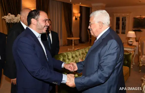 Palestinian President Mahmoud Abbas meets with Prince Ali bin Al Hussein in Moscow on July 14, 2018. Photo by Thaer Ganaim