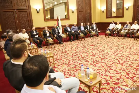 Palestinian Hamas leaders attend a meeting, in Gaza City August 2, 2018. Hamas Chief Media Office.