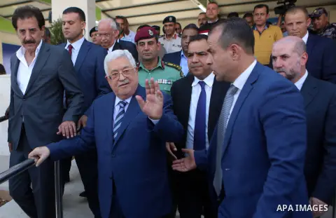 Palestinian President Mahmoud Abbas inspects City of pilgrims, in the West Bank of Jericho, on Aug. 06, 2018. Photo by Shadi Hatem