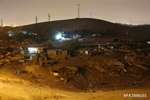 A genera view show the Shacks erected by Palestinian activists to protest against Israel's plan to demolish the Palestinian Bedouin village of Khan al-Ahmar, are removed by the Israeli army, in Khan al-Ahmar, in the occu...