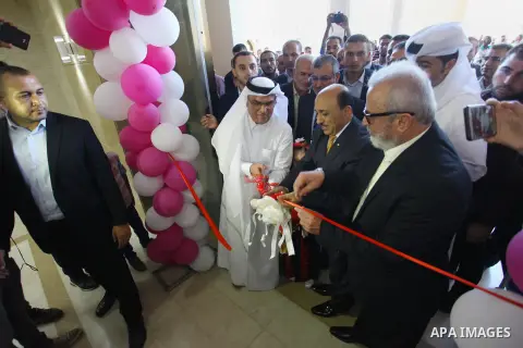Qatar's Ambassador to the Palestinian Authority, Mohammed Al Emadi, attends the opening ceremony of new headquarters of the superior committee of justice, funded by Qatar in south of Gaza City on September 16, 2018. Phot...