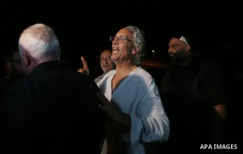American-French law professor, Frank Roimano, speaks during his visiting to the village of Khan al-Ahmar in the Israeli occupied West Bank, on September 17, 2018. - US-born Romano, who teaches law at the Paris Nanterre U...