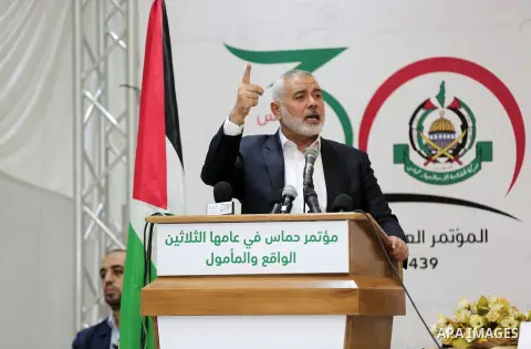 Palestinian Hamas Chief Ismail Haniyeh speaks during the first international scientific conference of Hamas movement, in Gaza city on September 18, 2018. Photo by Ashraf Amra