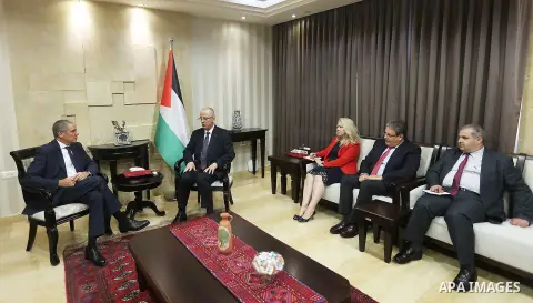 Palestinian Prime Minister, Rami Hamdallah, meets with EU representative to Palestine Ralph Trav, in the West Bank city of Ramallah on September 23, 2018. Photo by Prime Minister Office