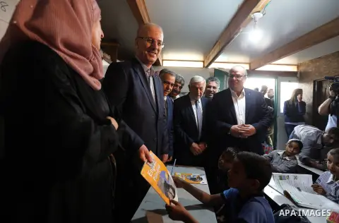 Palestinian Prime Minister Rami Hamdallah visits the Palestinian Bedouin village of Khan al-Ahmar, in the occupied West Bank on October 18, 2018. Photo by Prime Minister Office