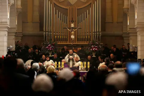 Custodian of the Holy Land Father Francesco Patton leads a mass at the Church of Nativity, in the West Bank city of Bethlehem on December 1, 2018. Photo by Wisam Hashlamoun