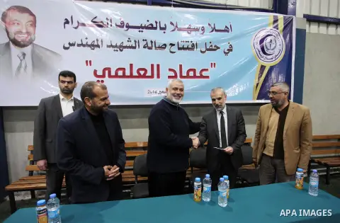 Chairman of the political bureau of the Hamas Palestinian Islamist movement, Ismail Haniyeh opens playground named "Emad al-Alami" the late Hamas senior leader in Gaza City on December 4, 2018. Photo by Mahmoud Ajjour
