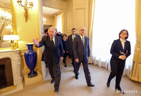 Palestinian Prime Minister, Rami Hamdallah, meets with French Senate President Gerard Larcher, in the Paris city Capital of France , on December 06, 2018. Photo by Prime Minister Office