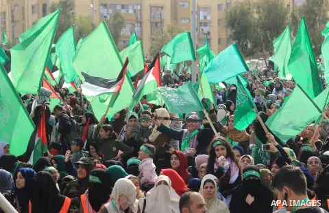 Palestinian Hamas supporters attend a rally marking the 31th anniversary of the founding of the Hamas movement, in Gaza city, December 16, 2018. Photo by Mahmoud Khattab