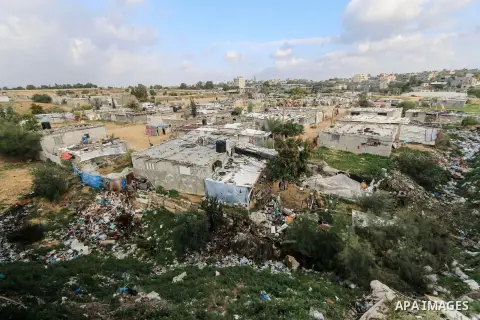 A picture taken on December 20, 2018 shows a general view of Nahr al-Bared refugee camp during winter season in Khan Younis in the southern Gaza Strip. Photo by Mahmoud Khattab