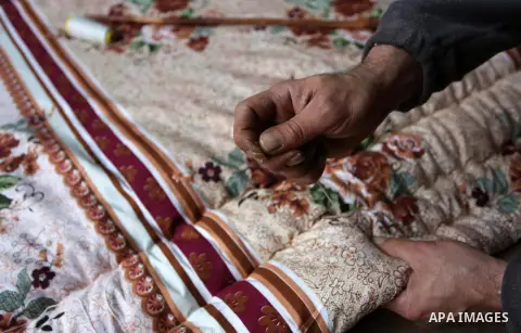 Palestinian upholsterer Nezam Mona, 41, works at his shop in the West Bank city of Nablus, on February 13, 2019. Mona works in sewing and upholstery profession since 33 years. Traditional upholstery is a craft which evol...