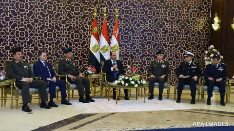 Egyptian President Abdel-Fattah el-Sisi attends a ceremony of the Martyr day following Friday prayers in Cairo on March 8, 2019. Photo by Egyptian President Office