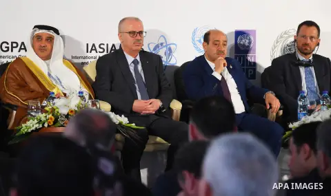 Acting Palestinian Prime Minister Rami Hamdallah attends the First International Ministerial Roundtable Meeting for Public Administration, in the West Bank city of Ramallah, on April 01, 2019. Photo by Prime Minister Off...