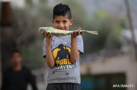 A Palestinian vendor displays salted fish at a market ahead of the Eid al-Fitr holiday in Gaza city on May 30, 2019. Eid al-Fitr marks the end of Muslim's holy fasting month of Ramadan when faithfuls abstain from eating,...