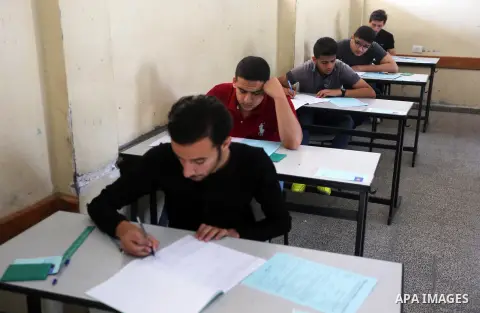 Palestinian students sit for their final high school exams, known as "Tawjihi" in Gaza city on June 8, 2019. More than 76130 students in the West Bank and Gaza Strip start Saturday their Tawjihi exam that qualifies them...
