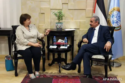 Palestinian Prime Minister Mohammad Ishtayeh, meets with EU Special Representative for the Middle East Peace Process Susanna Terstal, in the West Bank city of Ramallah, July 03, 2019. Photo by Prime Minister Office