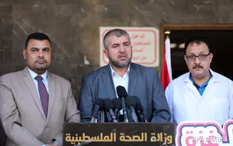 A Palestinian doctor Mounir Al Bursh, speaks during a press conference about the continuing crisis of medicine at al-Shifa hospital, in Gaza city on July 23, 2019. Photo by Mahmoud Naser