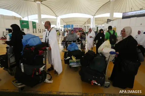 The journey of Palestinian pilgrims to attend the annual pilgrimage to Mecca (Hajj) from the Rafah crossing border to Jeddah airport through Egypt's Cairo airport, July 26, 2019. The Hajj (pilgrimage) is an annual Islami...