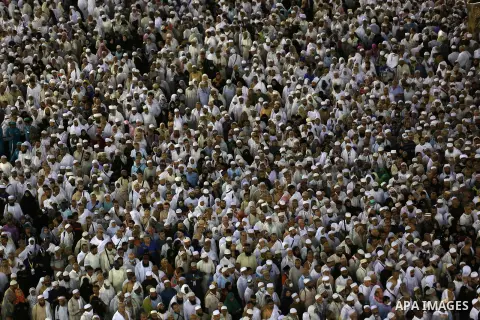 Muslim pilgrims pray around the holy Kaaba at the Grand Mosque, during the annual hajj pilgrimage in Mecca July 27, 2019. According to the Muslims holy book the Koran, the Kaaba was built by Abraham and his son Ismael, a...