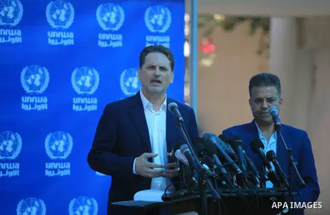 Commissioner-General of the UN Relief and Works Agency (UNRWA) Pierre Krahenbuhl speaks during a press conference, in Gaza city on August 27, 2019. Photo by Mahmoud Ajjour