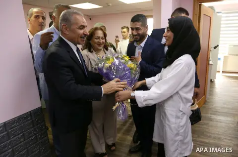 Palestinian Prime Minister Mohammad Ishtayeh, attends the opening of the National Center for Diagnosis of Cancer and Genetic Diseases, in the West Bank city of Ramallah, on September 22, 2019. Photo by Prime Minister Off...