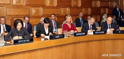 Palestinian Prime Minister Mohammad Ishtayeh, takes part in a meeting of the donor (AHLC). , in New York, United States on September 27, 2019. Photo by Prime Minister Office