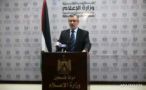 Undersecretary of the Ministry of Justice Mohammed al-Nahhal speaks during a press conference in Gaza City, on November, 10, 2019. Photo by Mahmoud Ajjour
