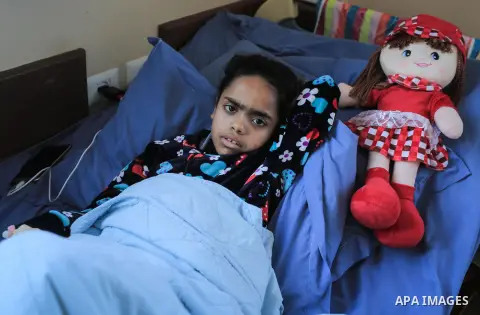 Palestinian child Nermin Abu Malhous, 10 years old, the only survivor of Abu Malhous family whos house was targeted by the Israeli air strike on 14 November 2019, she lost her mother and three of her brothers, and today...