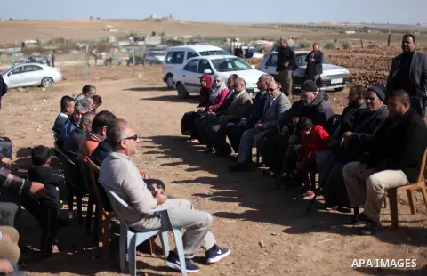 Deputy Minister of Agriculture, Ibrahim al-Qedra, attends the opening of Azolla aquatic ferns farm, in Jabalia in the nothern Gaza Strip, on November 27, 2019. Palestinian farmers are cultivating the Azolla plant due to...