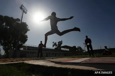 Palestinian students take part in athletics organized by the Palestinian Federation of Education Directorate in Gaza City on November 28, 2019. Photo by Mahmoud Ajjour