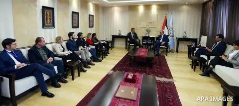 Palestinian Prime Minister Mohammad Ishtayeh, meets with a delegation from Oxfam International, in the West Bank city of Ramallah, on December 12 2019. Photo by Prime Minister Office