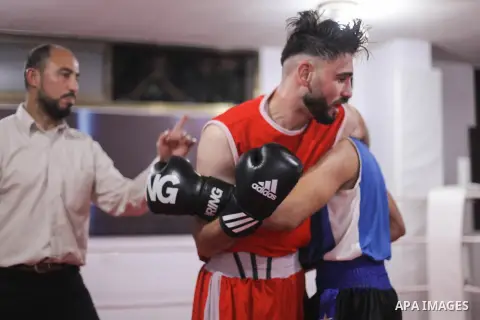 Palestinian fighters _men and youth categories _ compete during the " Palestine Boxing Championship ", in Gaza city, on December 20, 2019. Photo by Mahmoud Ajjour