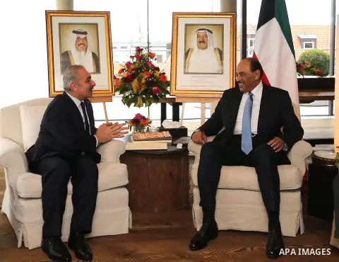 Palestinian Prime Minister Mohammad Ishtayeh, meets with Kuwaiti Prime Minister Sheikh Sabah Al-Sabah, in Munich, Germany on February 14, 2020. Photo by Prime Minister Office