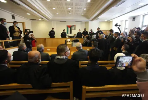 A Palestinian judge presides over the first session in a lawsuit filed by activists seeking compensation from Britain for the "wrongs" caused by the Balfour declaration, in the city of Nablus in the occupied West Bank, o...