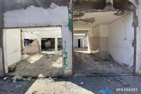 Palestinian workers remove the old shops in the popular Firas market in Gaza city on September 26, 2023. The Gaza Municipality announced the closure of the popular Firas Market due to the development and expansion of the...