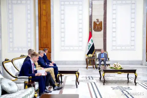 Iraqi President Abdul Latif Jamal Rashid meets with His Excellency Estonian Minister of Defense Hannu Pefkor in Iraq on Aug. 2, 2023. Photo by Iraqi Presidency Office