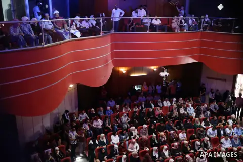 Palestinians attend the Festival for the short films in Gaza City on August 06, 2023. Photo by Bashar Taleb\ apaimages