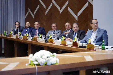 Libyan President Mohamed Al-Munfi participates in the third meeting of the Financial Arrangements Committee in Libya on August 07, 2023. Photo by Libyan Presidential Council \ apaimages