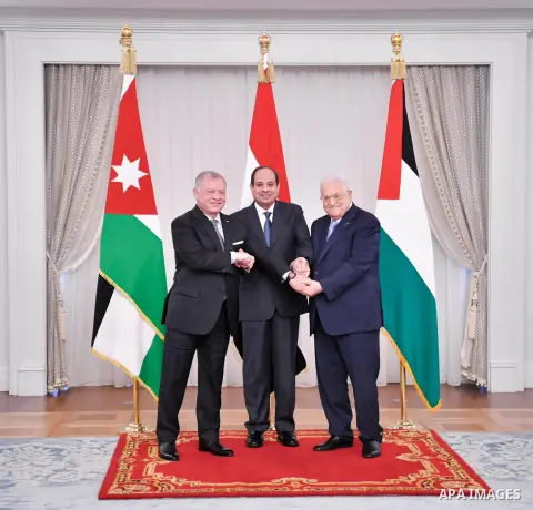 Egyptian President Abdel Fattah El-Sisi meets with King Abdullah II of Jordan, Palestinian President Mahmoud Abbas, in Egypt on August 14, 2023. Photo by Egyptian President Office
